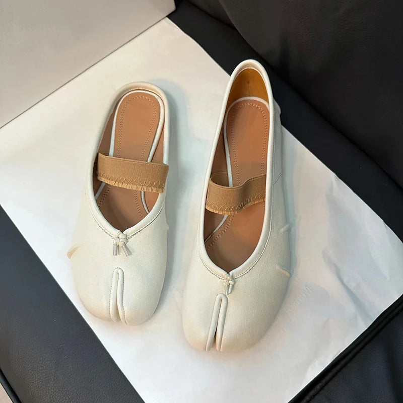 Womens Genuine Leather Ballet Flats Black Sheepskin Pleated Tibi SplitToe Shoes Fashion Mules Designer Footwear