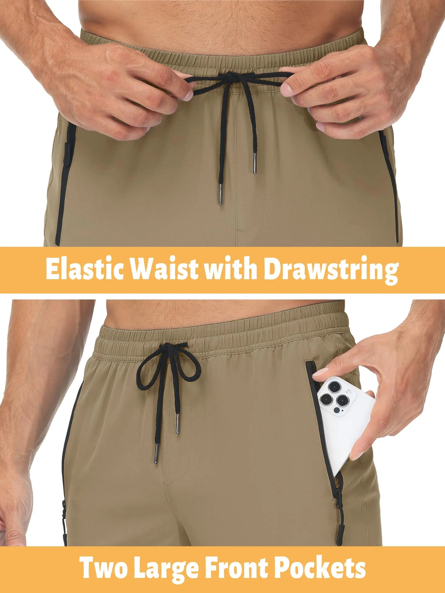 TACVASEN Summer Quick Dry Pants Mens Zip Pockets Elastic Waist Pants Hiking Jogging Running Pants Fashion Gym Fitness Trouser
