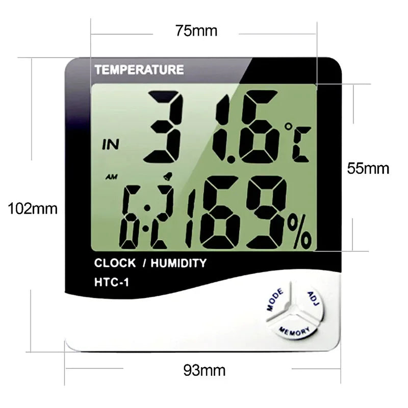 LCD Digital Thermometer Hygrometer Temperature Humidity Tester Weather Station Clock For Eyelash Extension Makeup Beauty Salon