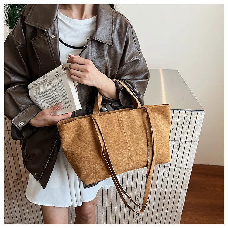 Large Capacity Tote Women Bag Retro Faux Suede Shoulder Bag Quitting Designer Bags for Women Handbag Commuting Shopper Purses