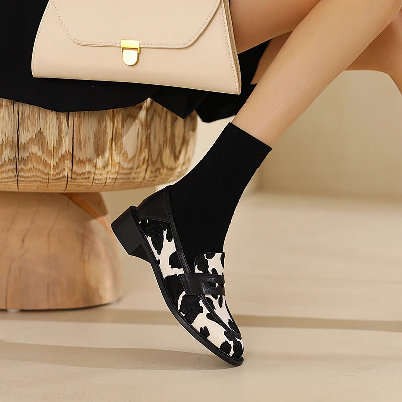 Women's horsehair round toe slip-on flats loafers leisure soft comfortable casual moccasins female high quality daily shoes sale