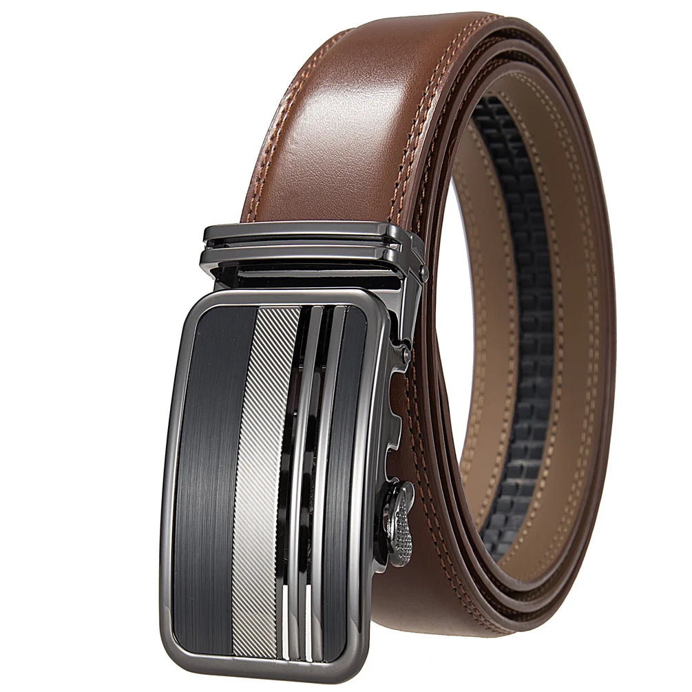 Men's Genuine Leather Belt Fashion Automatic Buckle Belt for Popular Business High Quality Male Belt Brown