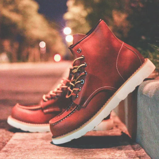 Genuine Leather Men's Boots Vintage Tooling Boots Man Short Boot Rhubarb Boots Men's High Top Men's Shoes Leather