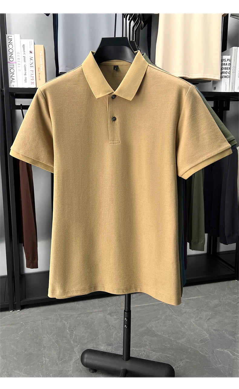 100% pure cotton men's short sleeve polo shirt high-quality classic solid color summer business casual comfort versatile T-shirt