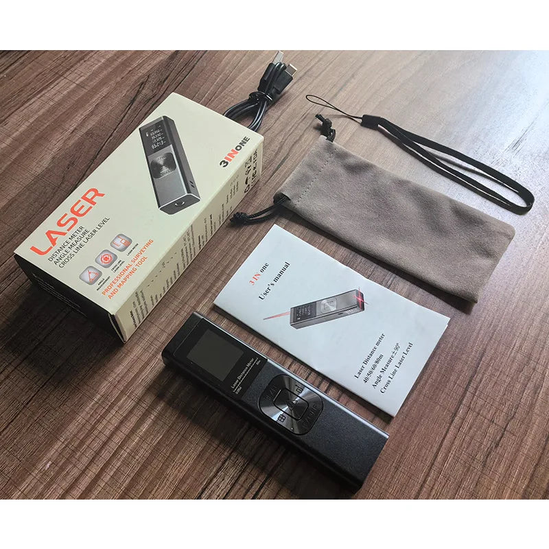 3-in-1 Laser Measure & Line Laser 40M/50M/60M/80M - Distance Meter with Cross-Line, Laser Level with 3 Lasers Heads, 1.4" LCD