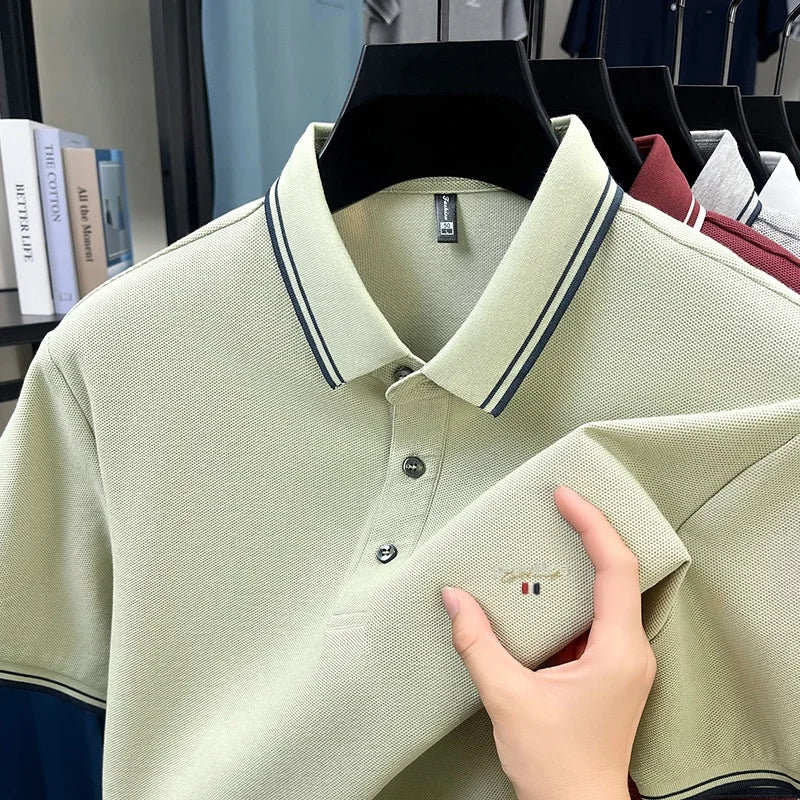 100% pure cotton men's highend brand customized new embroidered short sleeve polo shirt summer casual comfortable breathable top