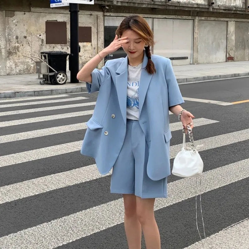 Pant Suits 2025 Spring and Summer Thin Casual Loose Short Sleeved Suit Jacket Women Suit Two-piece Set