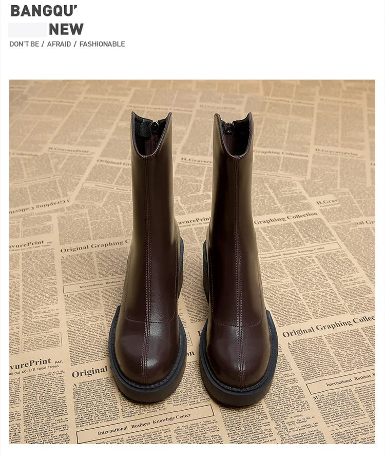 High Heel Women Ankle Boots Fashion High Quality Platform Shoes for Women British Style Brown Boot Comfor Women Waterproof Boots