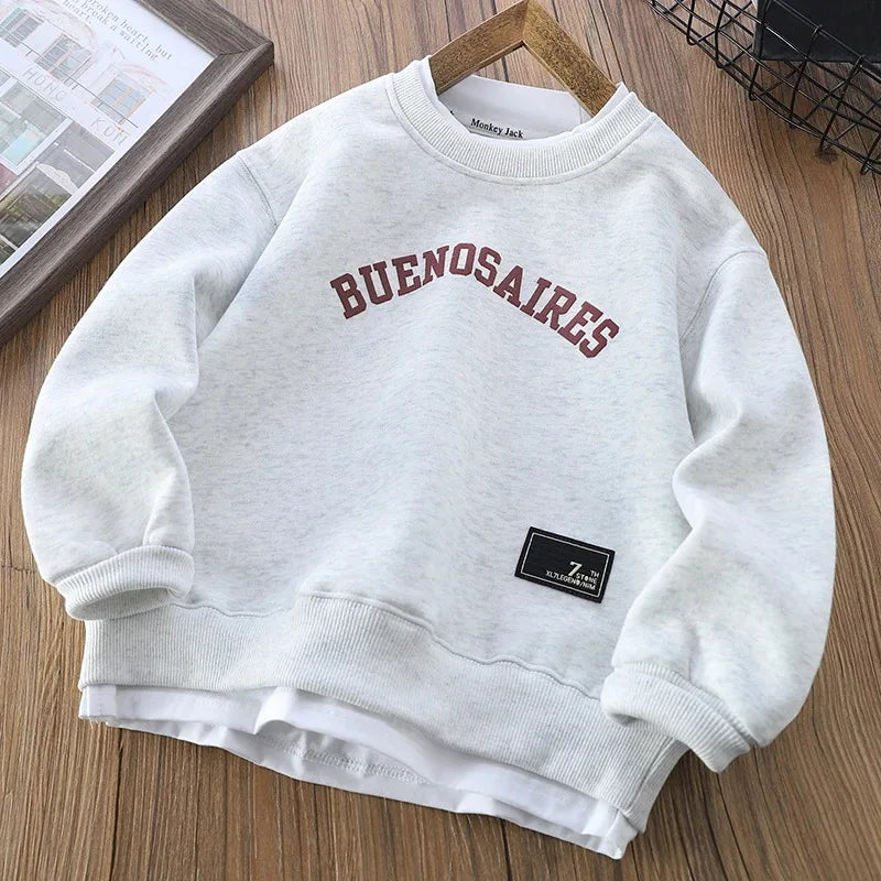 2026 Autumn Spring New Teen Boys Hoodies Solid Color Letter Print Long Sleeve Sweatshirt For 5-12Y Kids Sports Casual Pullover