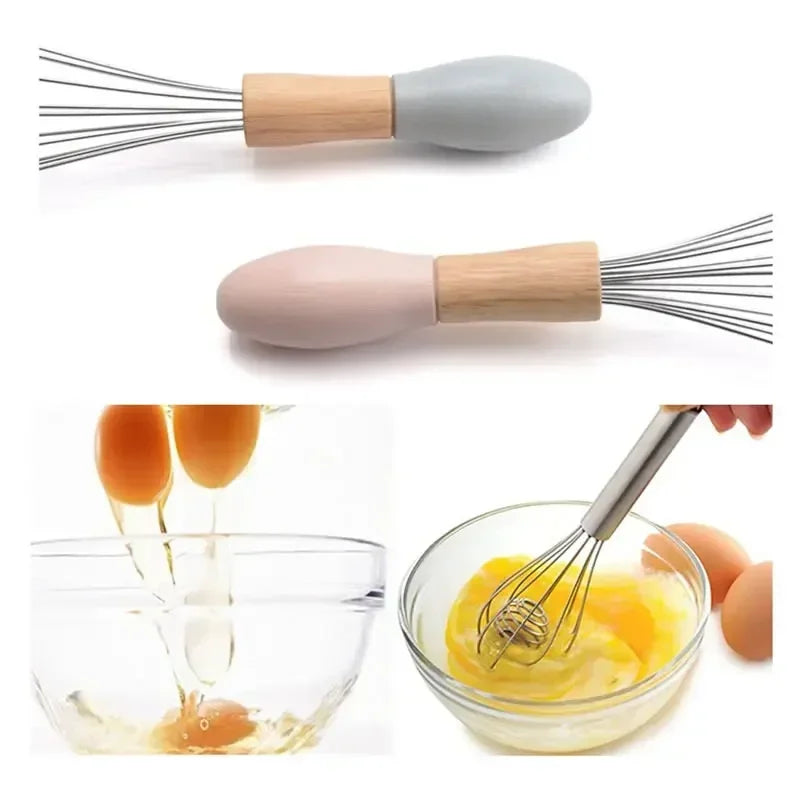 Manual Egg Blender with Wood Handle Stainless Steel Hand Beater Dough Cream Stirring Mixer Whisk Cooking Baking Kitchen Tools