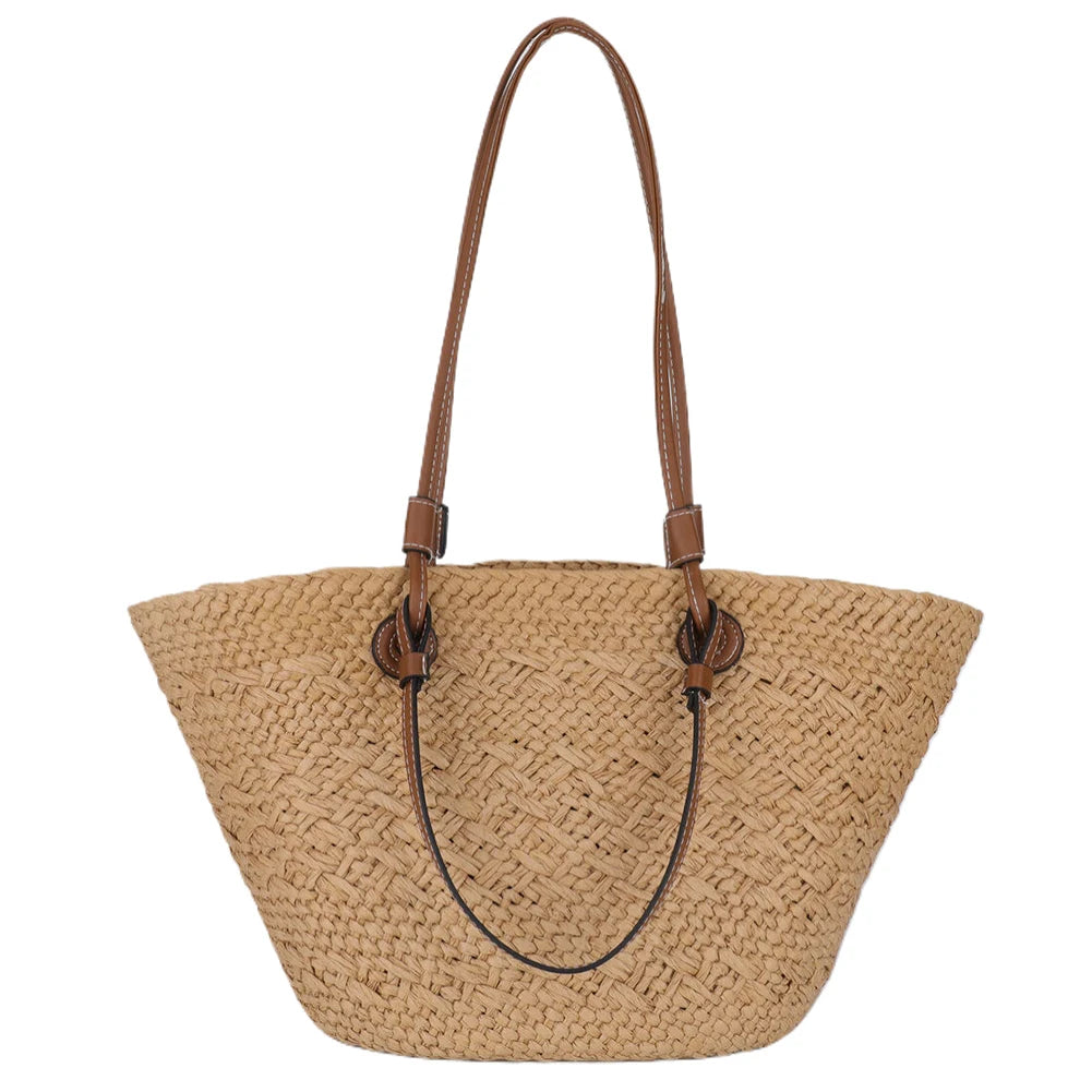 Women Woven Tote Bag Fashion Shoulder Bag Large Capacity Summer Beach Bags Simple Woven Handbag Chic Hobo Bag for Outdoor Travel