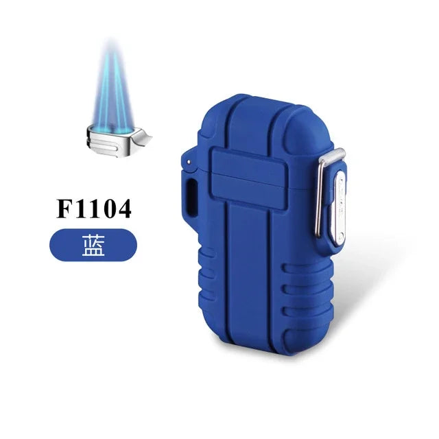 Outdoor Waterproof Lighter with Lanyard Portable Blue Flame Jet Lighter Butane Turbo Cigar Lighter Camping Wading Men's Gadgets