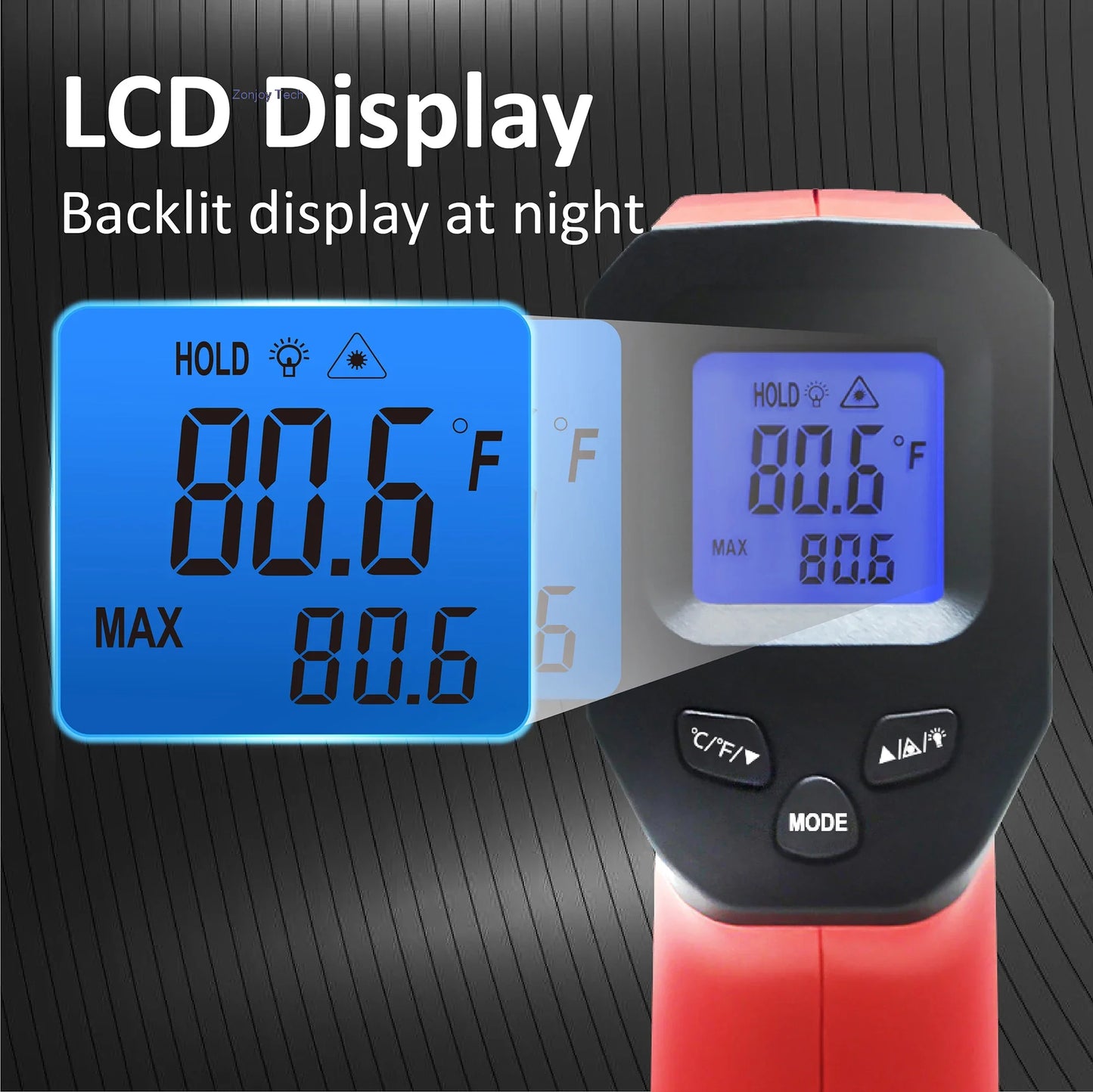 Digital infrared thermometer, non-contact industrial laser temperature gun, temperature range from -50 to 380 degrees Celsius.
