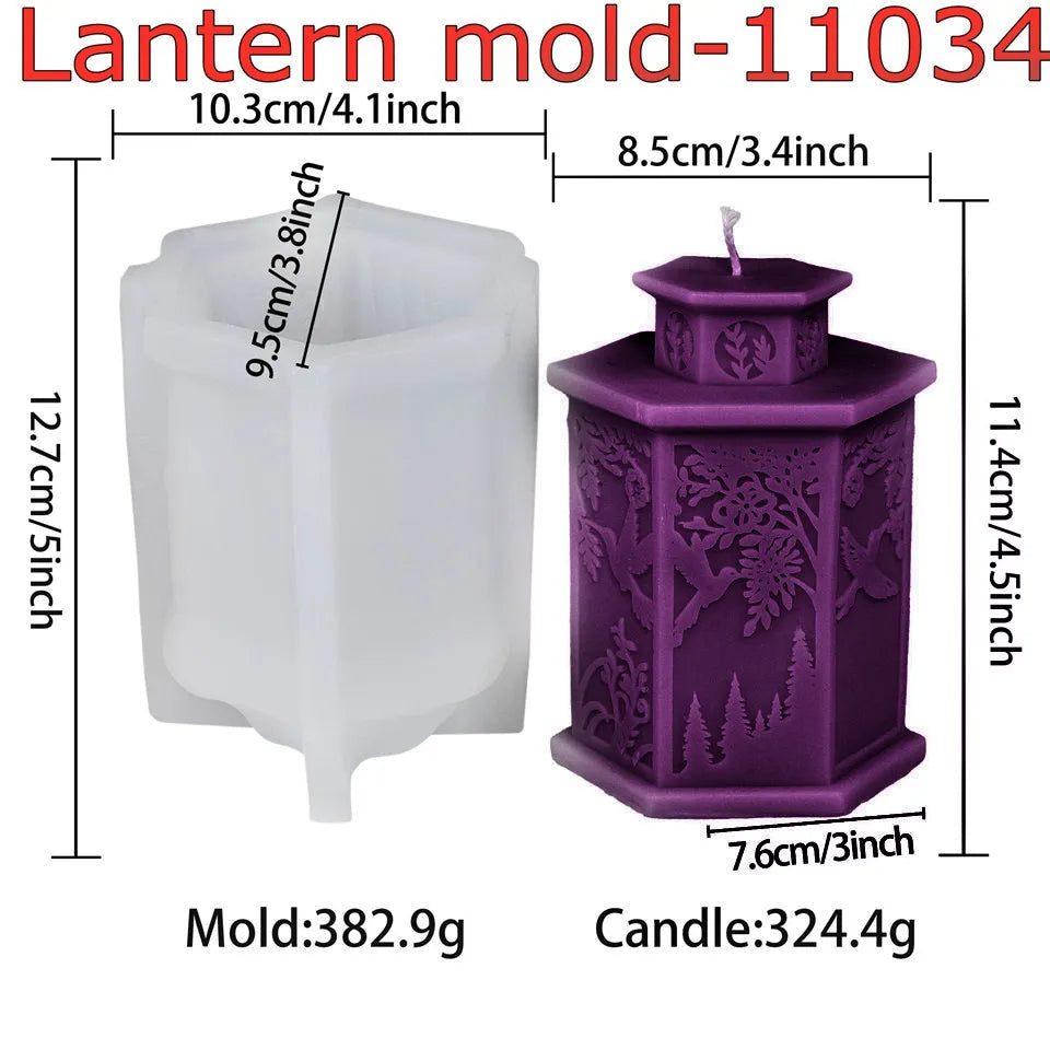 Eid Mubarak 3D Relief Lace Pillar Lantern Candle Mold Animal Plant Designs Ramadan Decor Christmas Handmade Taper Candle Making