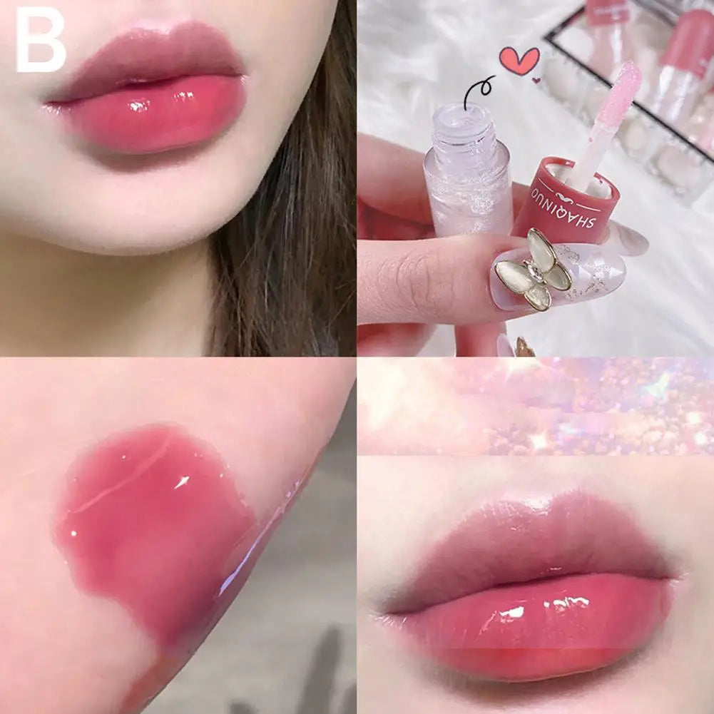 4Colors Lip Gloss Set Water-Gloss Lip Glaze, Moisturizing, Waterproof, Non-Stick Cup, High Pigment & Long-Lasting