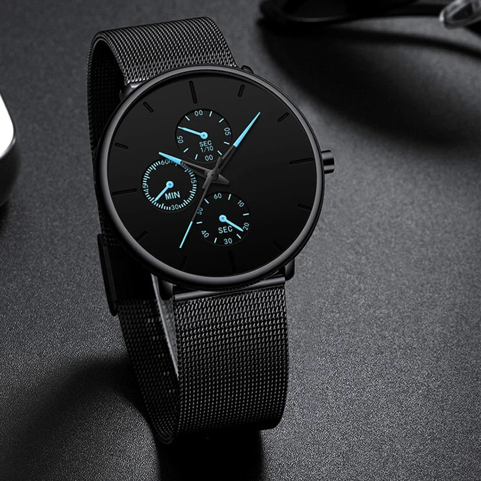 New Women Luxury Watches for Men Business Casual Ultra Thin Clock Male Stainless Steel Mesh Belt Quartz Watch relogio masculino