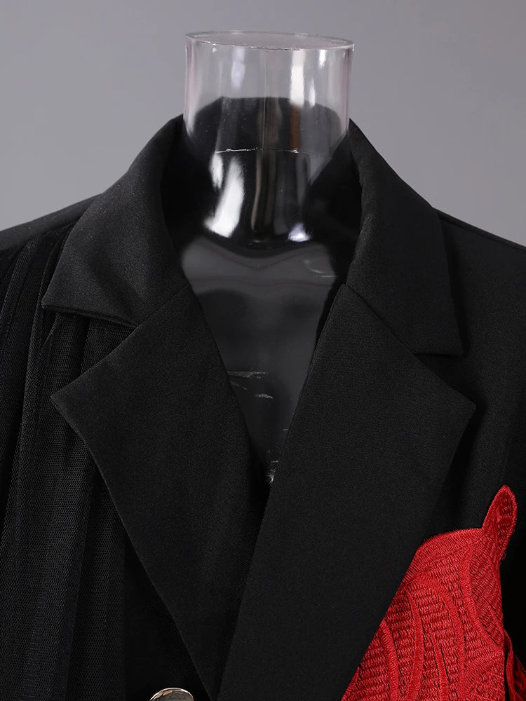 [EAM] Women Black Mesh Irregular Fish Spliced Big Size Blazer New Lapel Long Sleeve Jacket Fashion Spring Autumn 2026 CPG2902