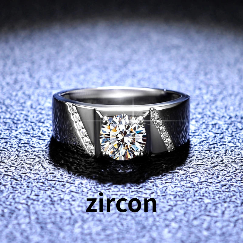 JoyceJelly Pure Silver 925 Jewelry For Men Luxury 1 Carat D Color Moissanite Ring S925 Simple Wedding Rings Platinum Plating