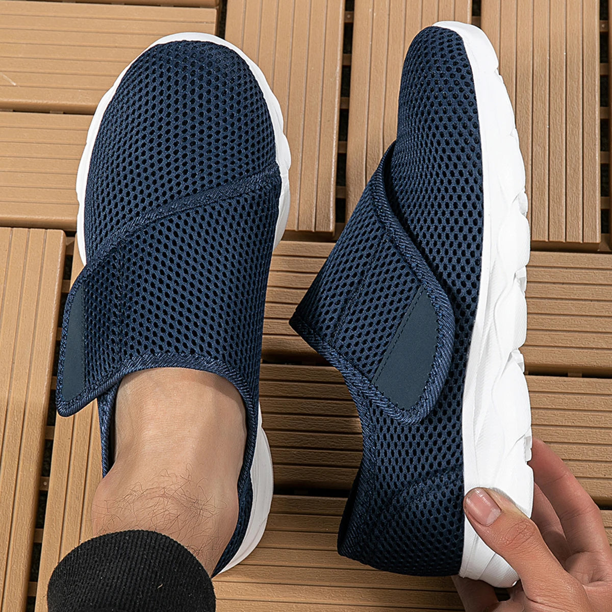 Wide Feet Breathable Mesh Slip On Walking Shoes, Extra Wide Toe Box No Squeeze Toes, Lightweight Soft Sole Casual Lazy Sneakers