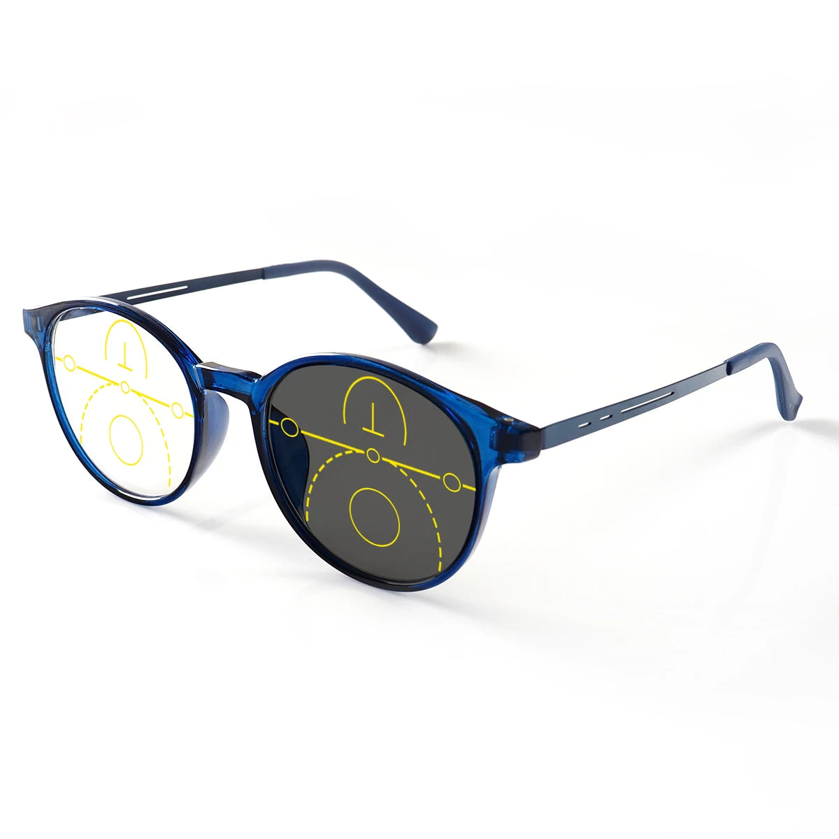 Progressive Multifocal Reading Glasses, Photochromic, Clear Vision, Round Frame, Lightweight to Wear, Stylish Appearance Suitable for Both Men and Women