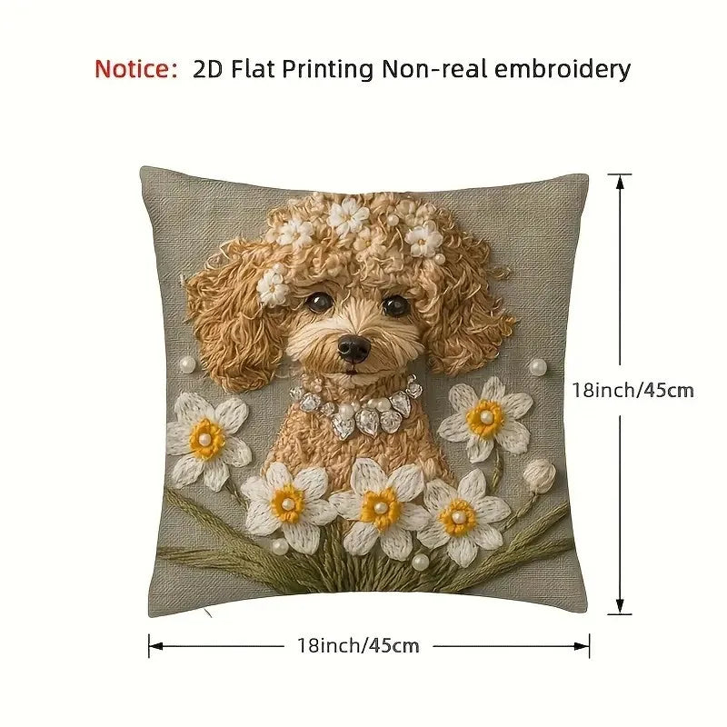 45x45cm Cute Cartoon Poodle Pillowcase Cartoon Flower Lovely Little Puppy Dog Pillow Cover Home Decor Sofa Car Cushion Cover