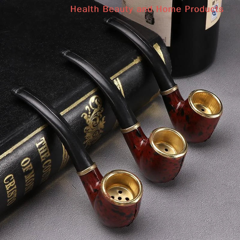 Durable Mini Cigarette Pipe Imitation Wood Pipe Men's Classic Resin Pipe Old-Fashioned Dry Pipe Portable Copper Pot Bent