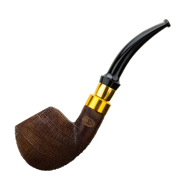 Oak Wood Sandblasted Tobacco Pipe with Gold Silver Band 9mm Filter Straight Bent Smoking Pipe for Men Gift Accessories