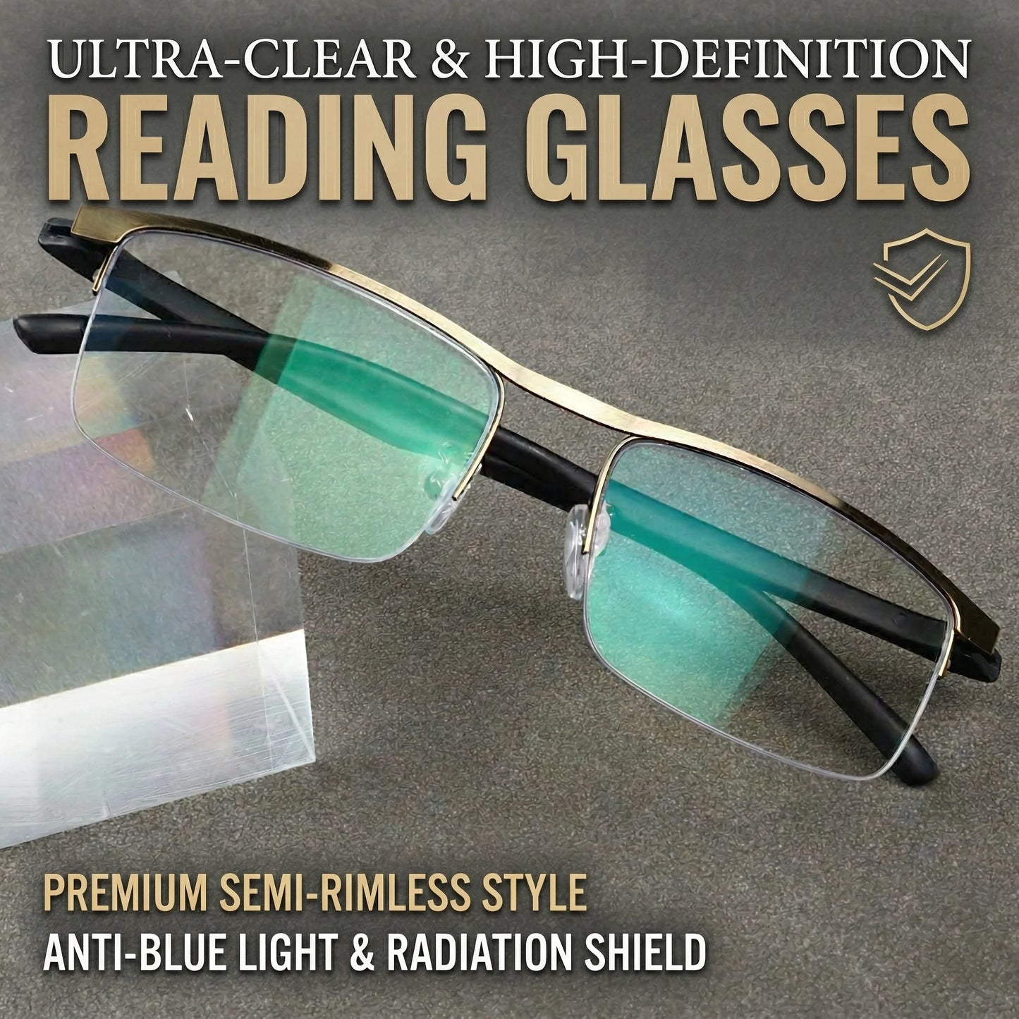 Men Classic Semi-Rimless Reading Glasses With Green Coating High-Definition Lens Comfortable Fit Suitable Home Office Use Gift