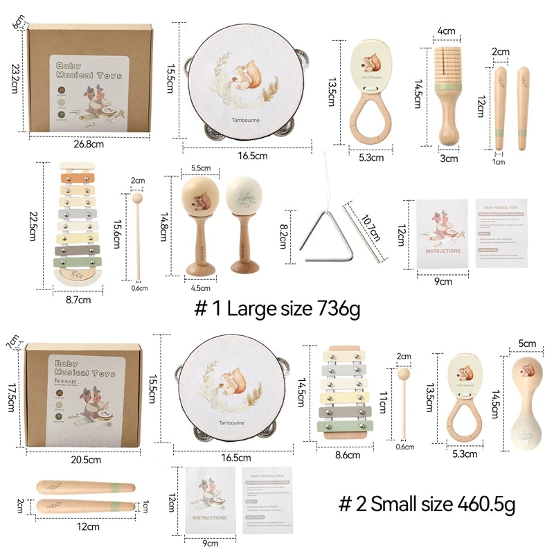 Montessori Musical Instruments for Children Wooden Baby Toys Child Musical Instrument Toddler Toys Squirrel Instrument Sets Gift