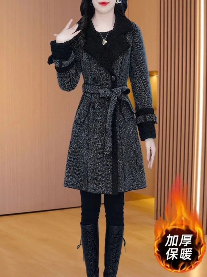 High-quality Female Woolen Coat On Both Sides 2025 Autumn And Winter New Double Sided Wear Suit Collar Woolen Coat Gray Black