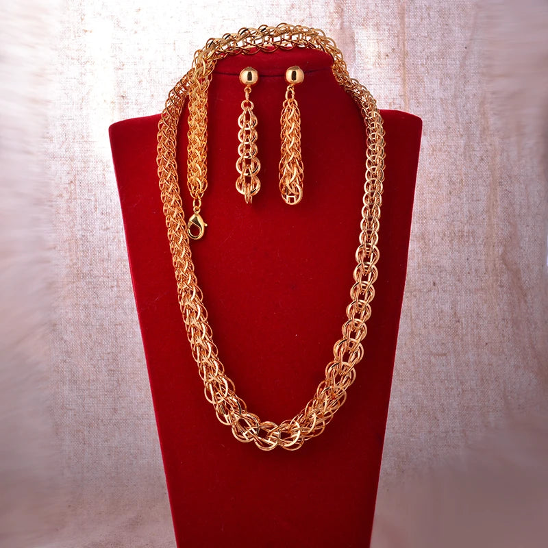 Dubai Gold Plated Jewelry Set For Women Female Romantic Nigerian Wedding Jewellery Gift