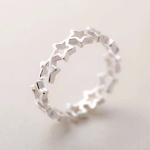 925 Sterling Silver Star Adjustable Ring For Fashion Women Party Fine Jewelry Minimalist Punk Accessories