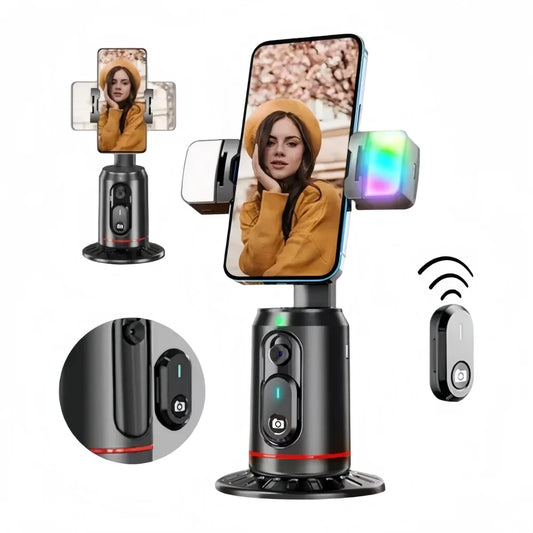 360° Rotation Phone Gimbal Stabilizer with Remote, Desktop Tripod Stand & Auto Tracking for Live Streaming/Vlogging