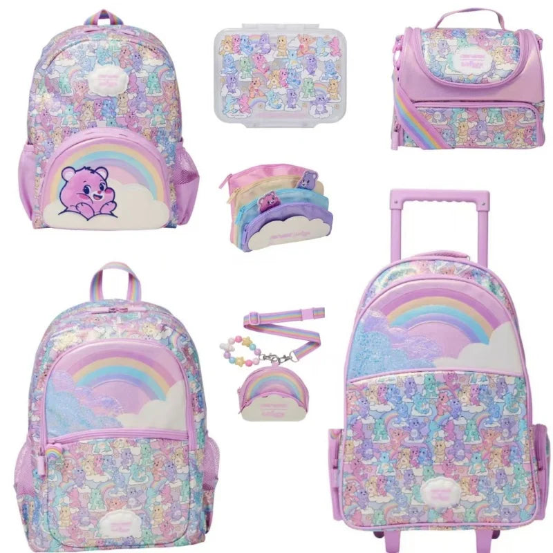 In Stock Rainbow Bear School Backpack Lightweight Large Capacity Breathable Waterproof Decompression Shoulder Bag  Pen Bag Gift