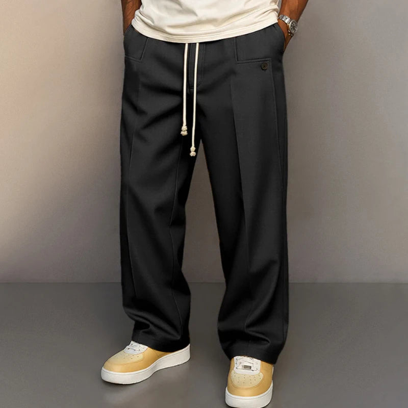 Spring Autumn Fashion Trousers For Mens Outdoor Casual Simple Solid Color Straight Pants Stylish Men Drawstring Loose Pants