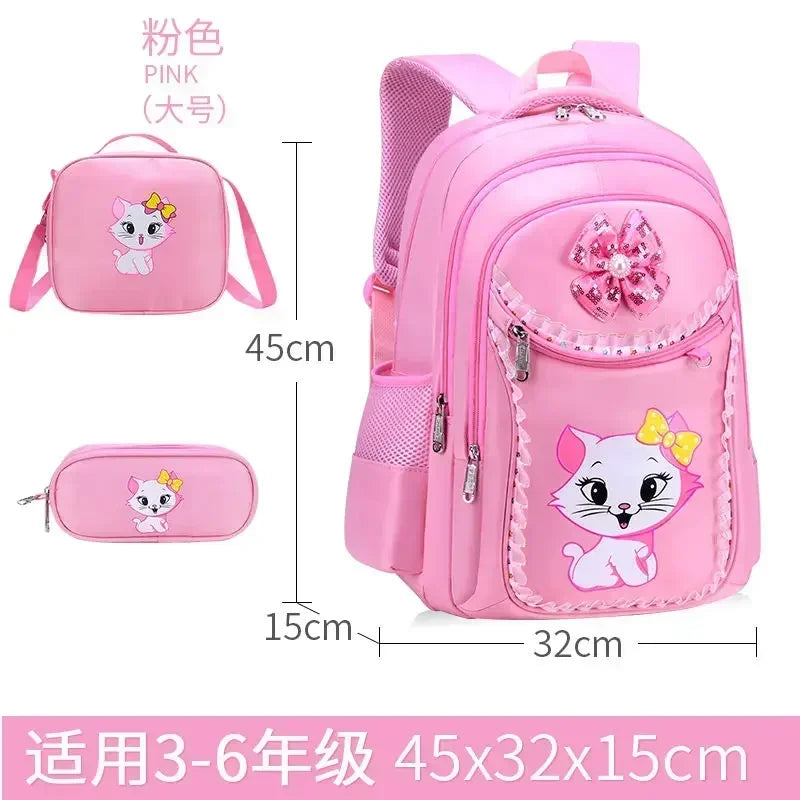 Kids Cat Backpack Set with Lunch Bag Pencil Case Cute School Bag for Girls Boys Waterproof Primary Student Bookbag