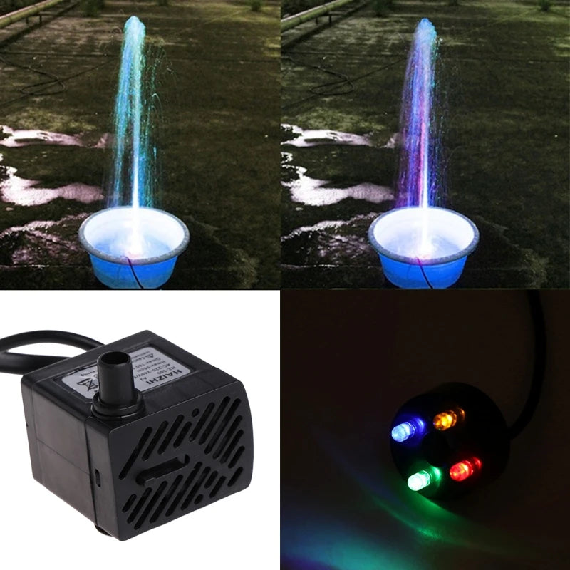 Submersible Pump 220V 3W Maximum Flow 180L/H Four LED Lights Aquarium Fish Tank Pond Luminous Fountain Water Pump EU Plug