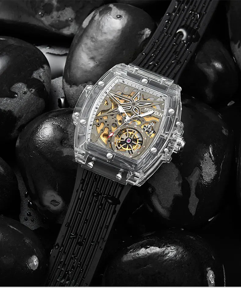 Automatic Mechanical Watch for Man Business Watch Double Side Hollows Skeleton Tourbillon Transparent Mechanical Men's Watch