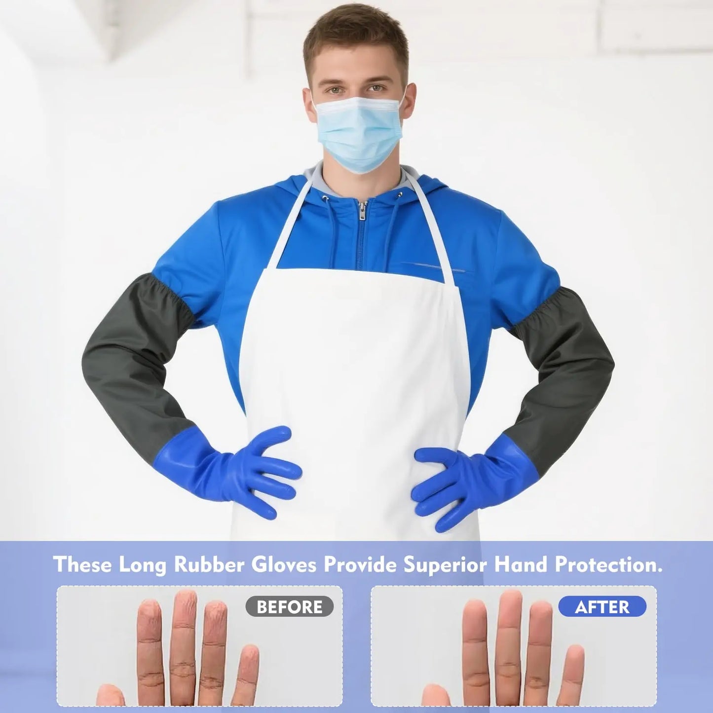 1Pair Long waterproof gloves, long chemical gloves Household cleaning, gardening work，reusable, padded cotton lining/acid and oi