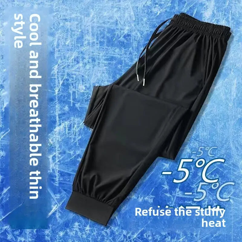 Summer Thin Ice Silk Casual Pants Men's Loose Large Size  Color Sports Sweatpants 13 Pieces Youth Fashion Loose Fit Long...