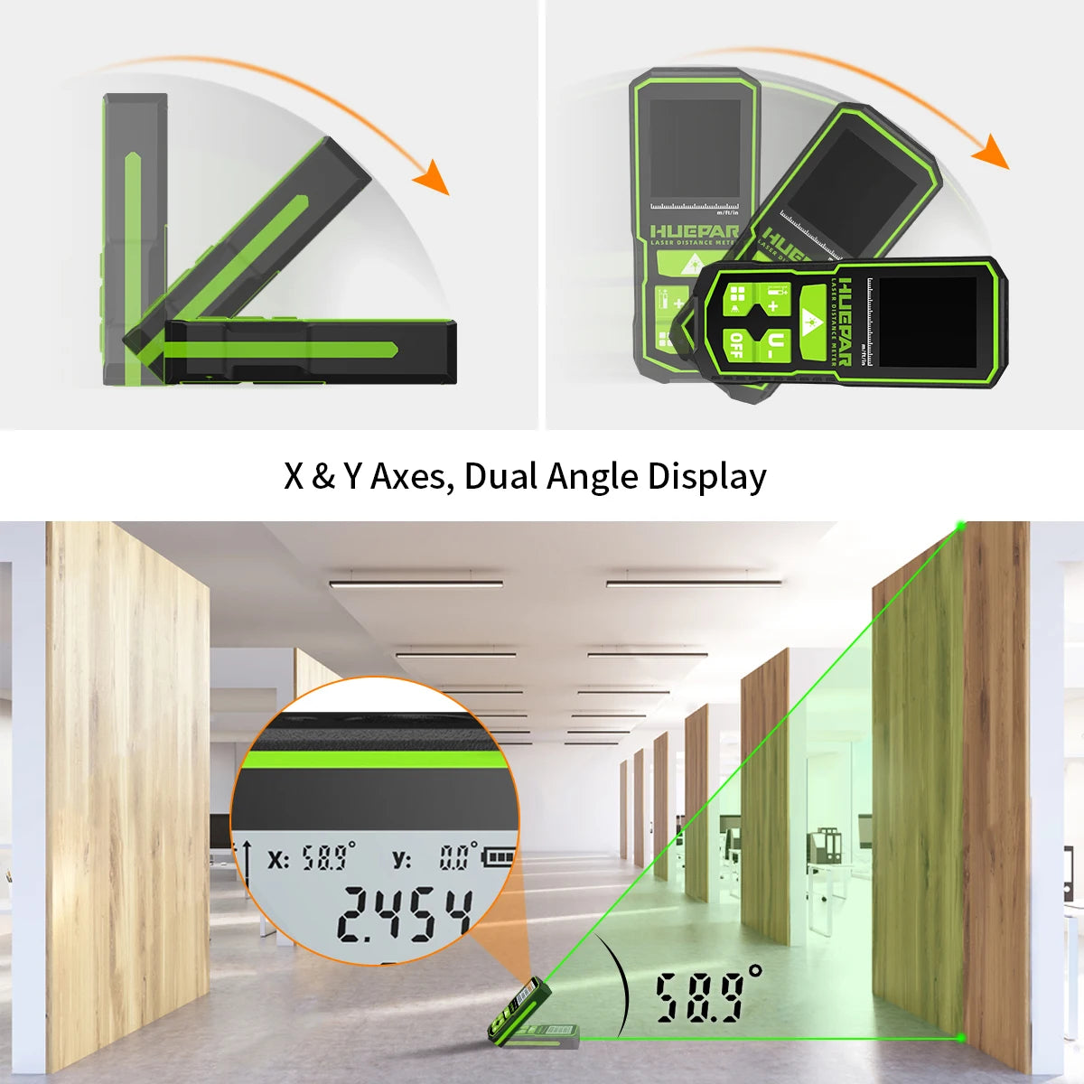 Huepar Laser Rangefinder Digital Laser Distance Meter  Measure 60M 100M 120M Trena Laser Tape Range Finder Green Beem