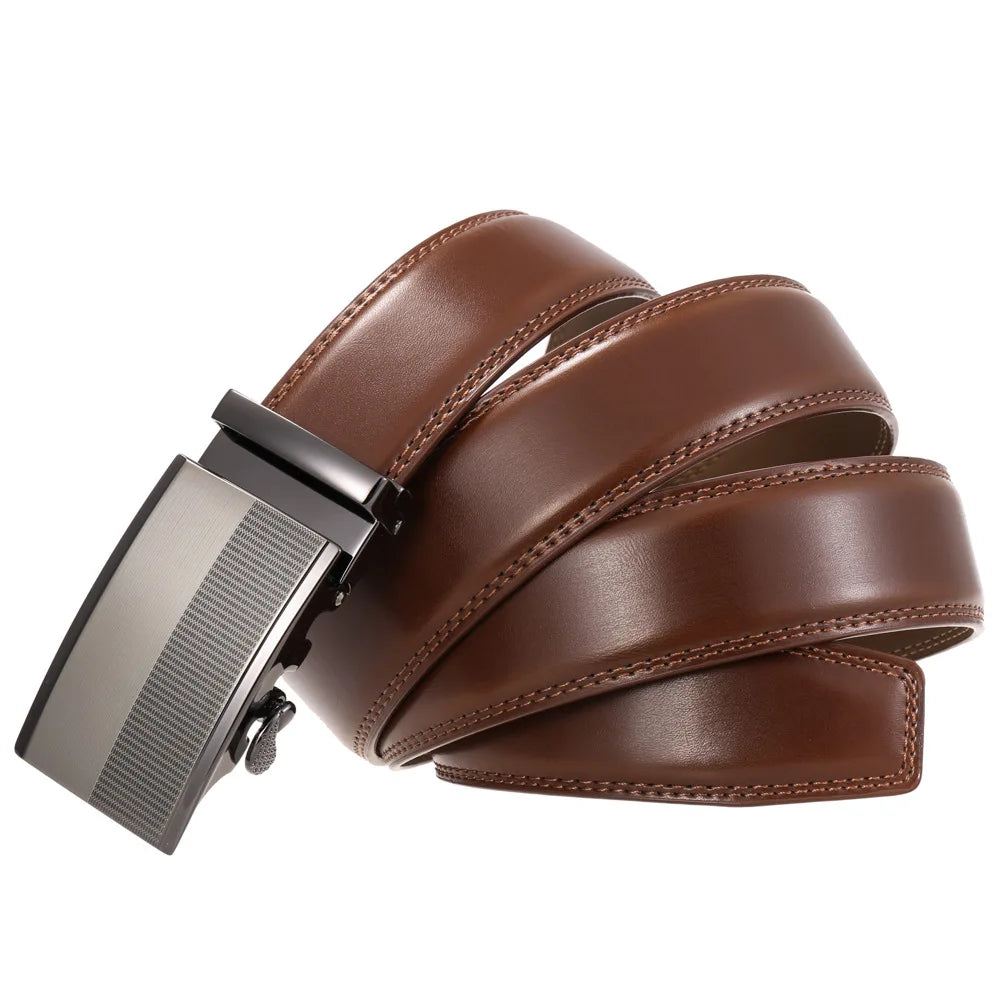 Men's Genuine Leather Belt Fashion Automatic Buckle Belt for Popular Business High Quality Male Belt Brown