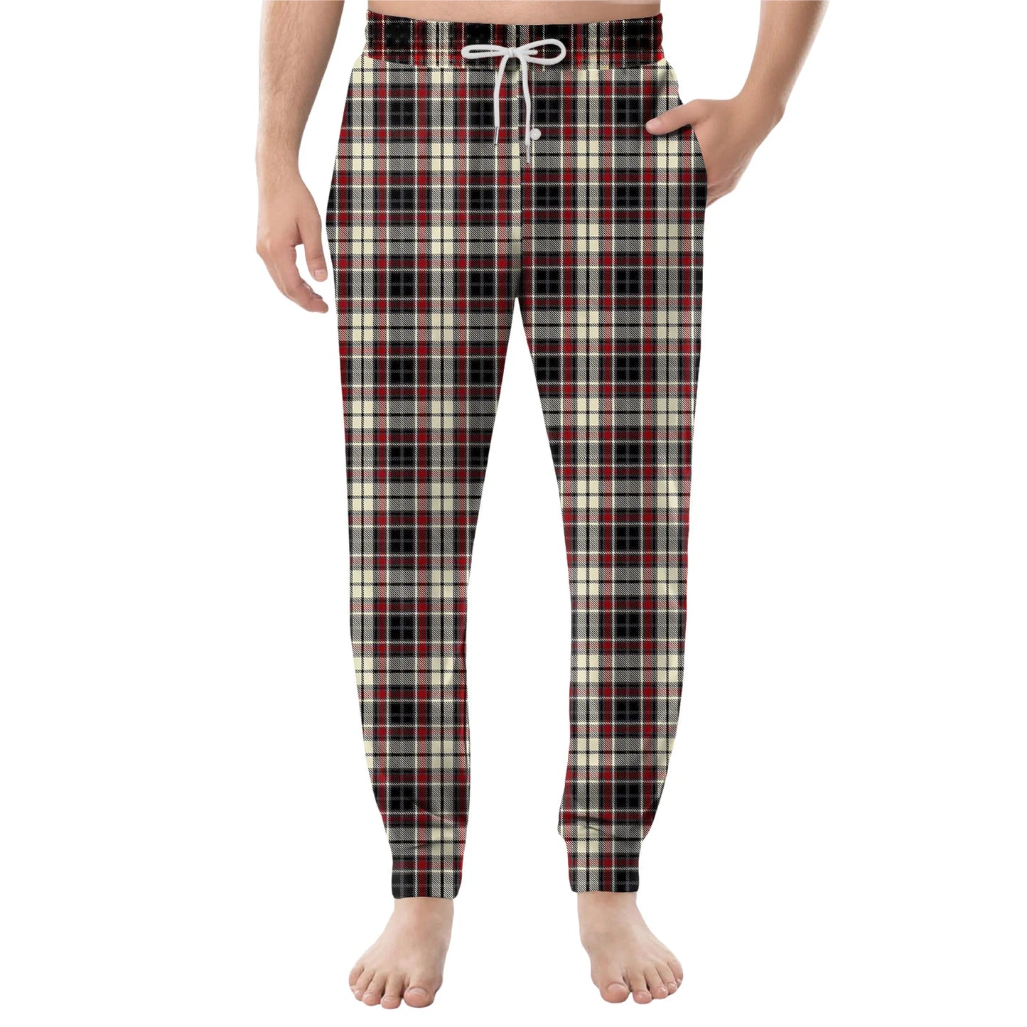 Men'S Plaid Casual Pants Checkered Pattern Cuffed Design Comfortable Fabric Suitable Daily Wear All Seasons Trendy Pajama Pants