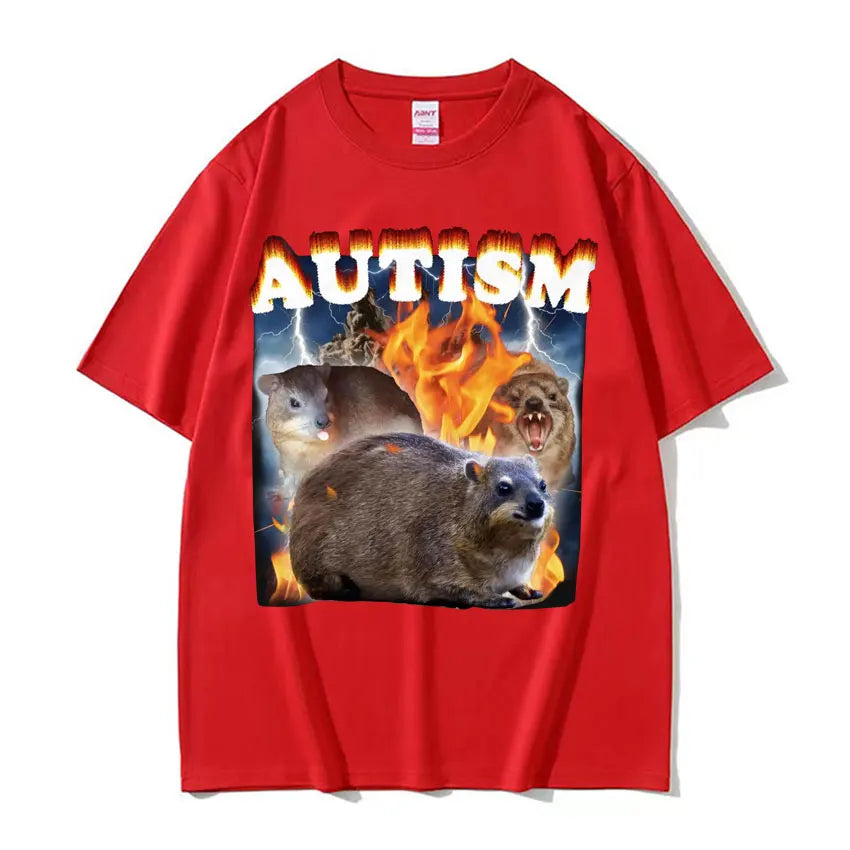 Autism Funny Hyrax Meme Tee Shirt Men's Clothing Hip Hop Fashion Vintage T-shirt Unisex High Quality Cotton Short Sleeve T Shirt