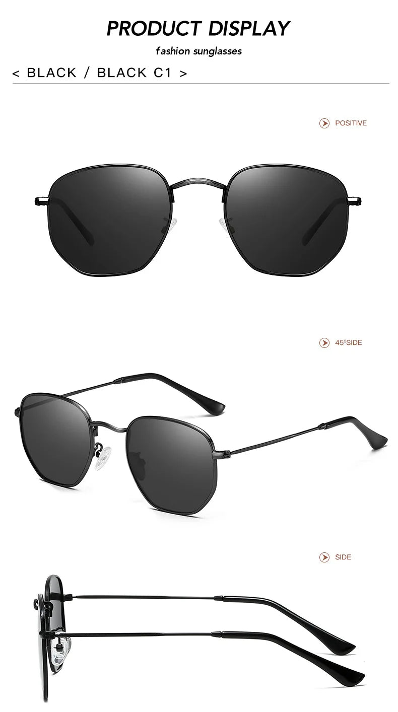 Hexagon Polarized  Sunglasses 2024 Men Women Square Polygon Sun Glasses Luxury Brand Design Retro Frame Eyewear de sol hombre