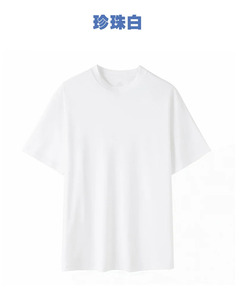 Men's Cotton High-End Fabric Liquid Ammonia T-shirt 100% Mercerized Cotton Short-Sleeved Summer Cool Silky Crewneck Sweater