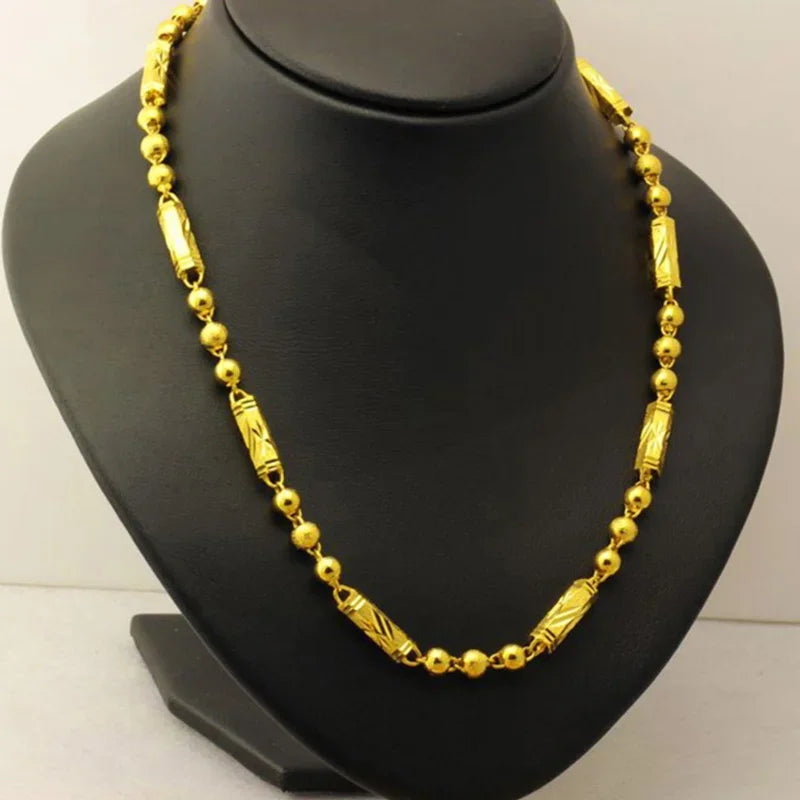 Necklace Simulation 24k Round Bead Plated Color Plated Real 999 Gold 18k Chain Props Jewelry Ring Bracelet for Women's Gifts