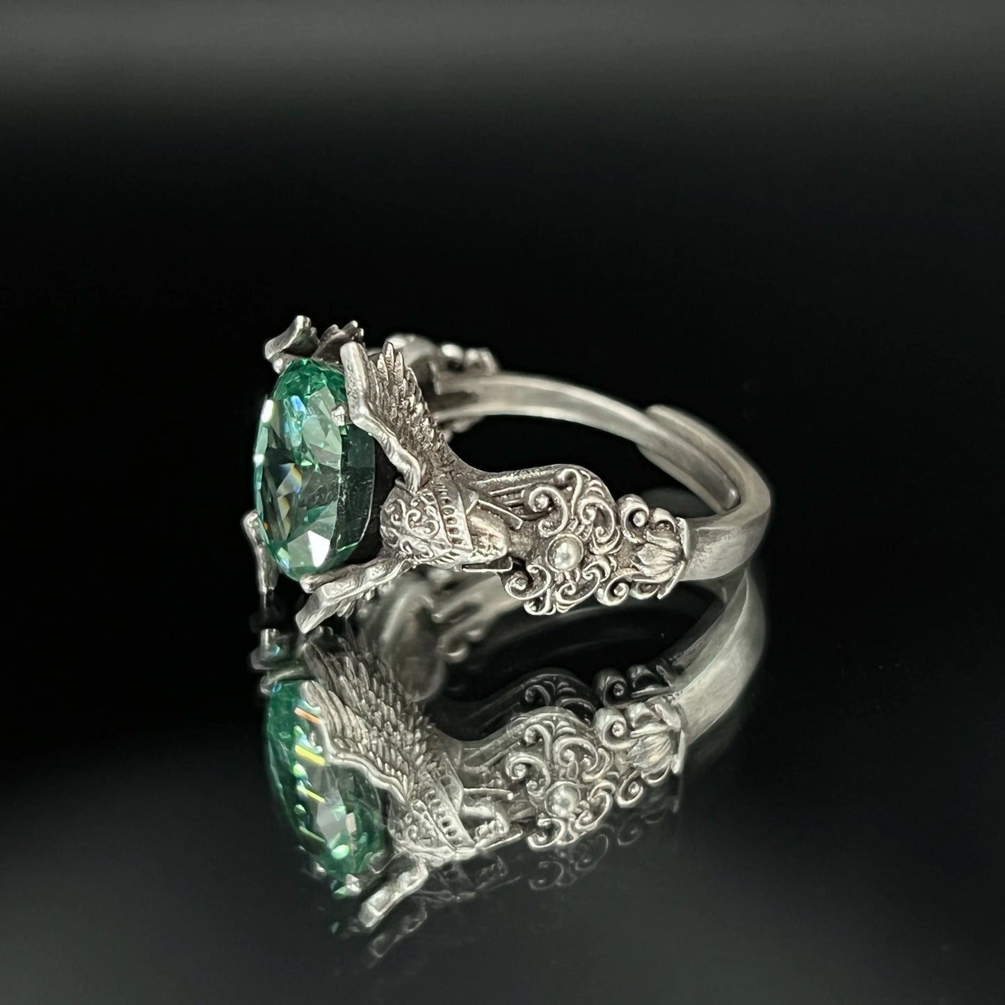 Sterling silver 925 original design hand-made Gothic dark soldiers set with diamonds ring