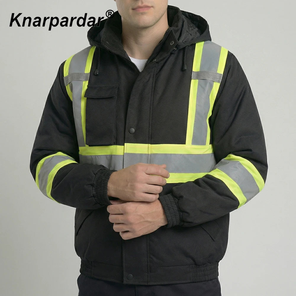Winter Black Jacket High Visibility Warm Jacket for Men With Customized Logo Waterproof Jacket Reflective Parka Jacket Workwear
