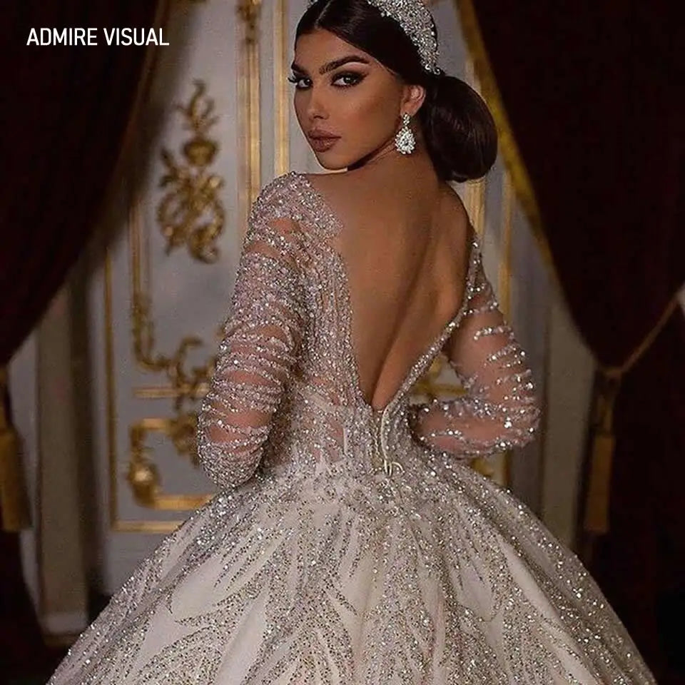 Newest Wedding Dresses For Bride  Ball Gown Sweetheart Neckline Full Sleeves With Beading Sequined Customized Vestidos De Novias